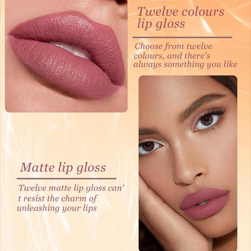 Matte Lip Gloss Set, 12pcs/box Matte Lip Balms, Easy Coloring Lip Sticks, Moisturizing Matte Lipstick, Velvet Matt Finish Lip Gloss, Magenta Lipstick 5