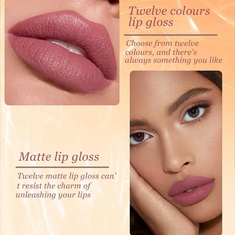 Matte Lip Gloss Set, 12pcs/box Matte Lip Balms, Easy Coloring Lip Sticks, Moisturizing Matte Lipstick, Velvet Matt Finish Lip Gloss, Magenta Lipstick 5