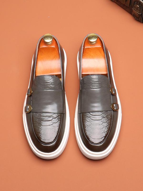 Men's Stylish Vintage Fish Scale Textured Flat Loafers Shoes, Business Comfortable Breathable Slip on Office Loafers Shoes for Boy, Retro Dress Shoes, Summer Walking Shoes 4