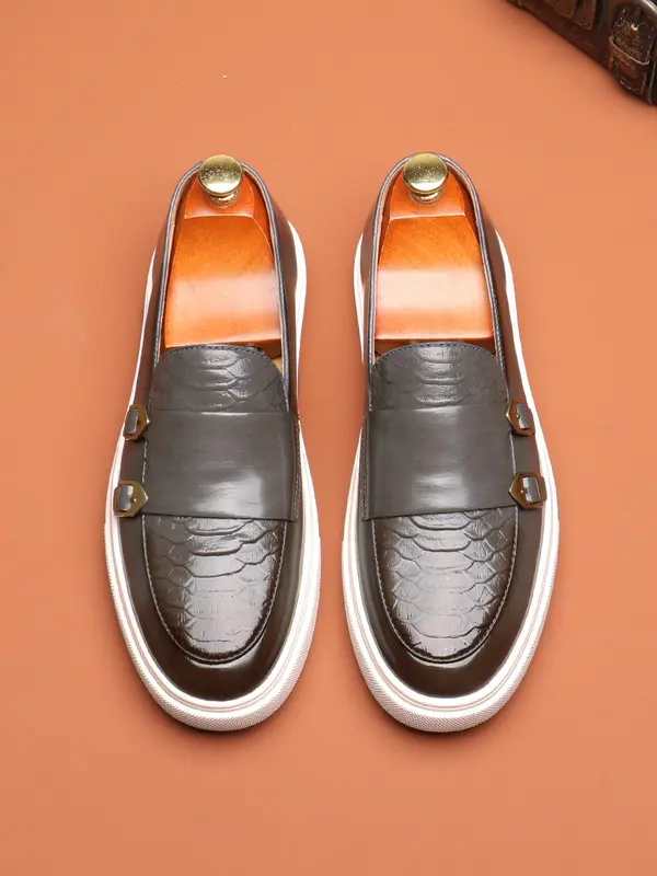 Men's Stylish Vintage Fish Scale Textured Flat Loafers Shoes, Business Comfortable Breathable Slip on Office Loafers Shoes for Boy, Retro Dress Shoes, Summer Walking Shoes 4