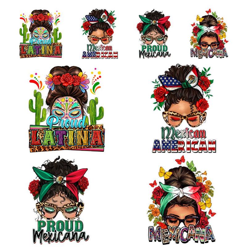Product Introduction of Cartoon Graphic & Women Pattern Heat Transfer Patches, 8 Counts Colorful Heat Transfer Stickers, Perfect for DIY T-shirts, Bags, Hats 2