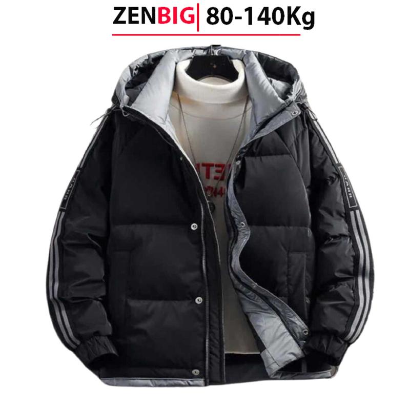 Áo Phao Nam Bigsize ZENBIG, Áo Khoác Có Mũ Phối Kẻ Sọc Tay, Dày Dặn, Cản Gió, Giữ Ấm Cho Người Béo Mập Jacket Menswear áo  khoác  gió  nam  đẹp  2024