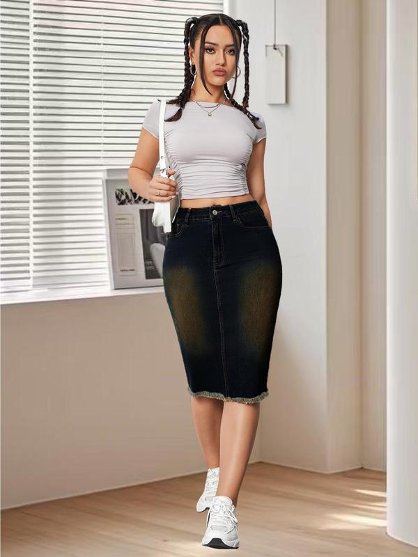 Women's Denim Skirt, Fashion Casual Knee Length Skirt for Daily Outdoor Wear, Ladies Bottoms for Summer 2
