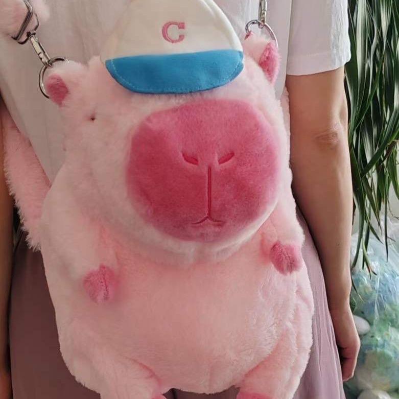 Gấu bông Balo cappybara khoá ngang , khoá dọc dễ thương Backpack Đeo Vai Nhung 8