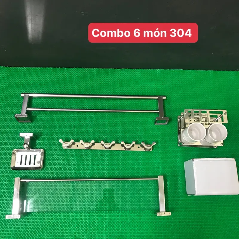 Phụ kiện nhà tắm 6 món inox304 chống gỉ sét , Combo phụ kiện nhà tắm không han gỉ 0