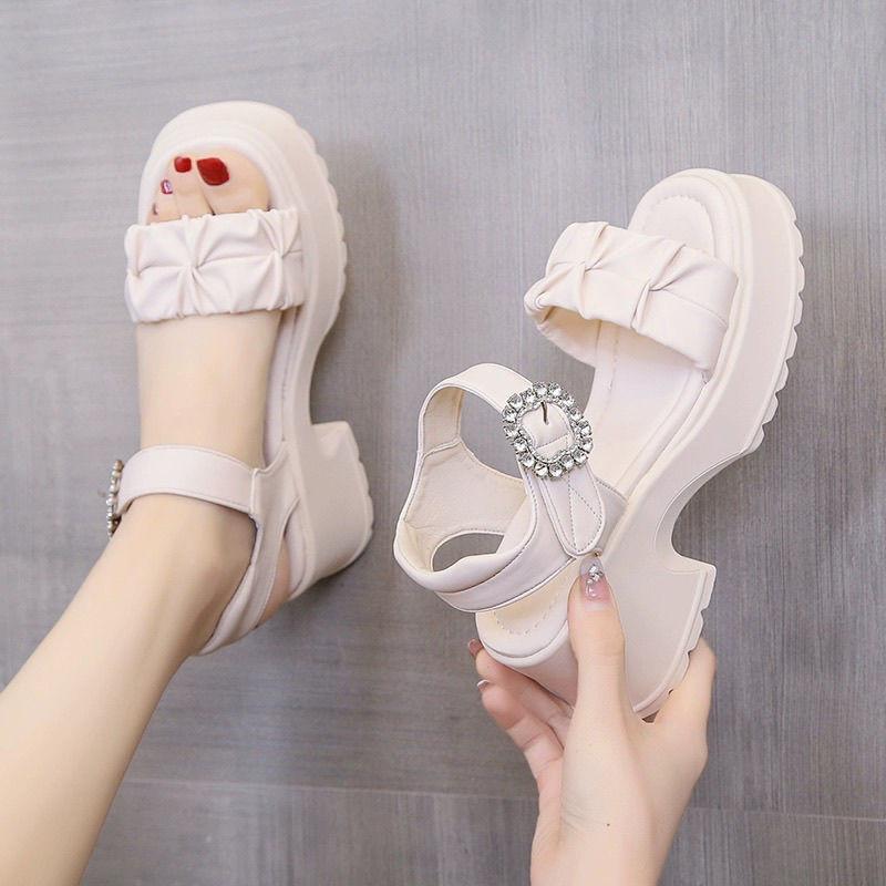 High-heeled Sandals Women's Thick Heel with Skirt 2024 New Wedge Heel Platform Muffin Open-toed Roman Shoes highheels Walking Shoes Footwear Girl Makapal Summer Tactical Leather Thick Men's Lightweight Men's Lightweight indonesia  brand 0