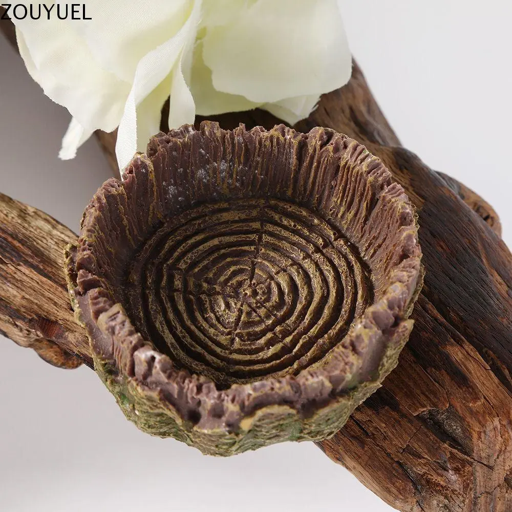 ZOUYUEL Fish Tank Ornaments Resin Reptile Food Bowl Simulated Tree Stump Creative Pet Drinking Water Tray Artificial Multifunctional Pets Feeding Plate Snake