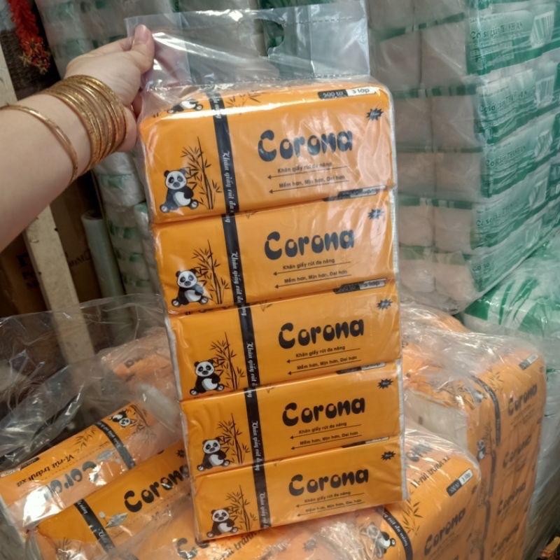 Combo 5 bịch giấy ăn rút gấu trúc 2 lớp corona (1 bịch 500 tờ)
