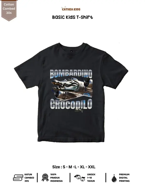CATHEA KIDS Croco Hitam KAOS ANAK UNISEX CEWEK COWOK 1-10TAHUN MOTIF KARTUN DAN GAME KEKINIAN 0
