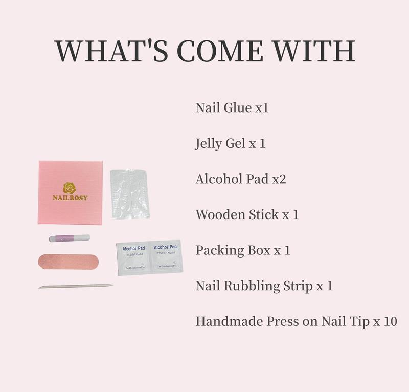 Product Introduction of 10pcs Handmade Press on Nails Kit Included Box Nail Glue Stickers Diamond Fake Nail Tips Cute Elegant Kawaii Japanese Style Modern Neutral Classical Cute Glossy Glitter Polish Cosmetic Short Medium  Acrylic Manicure Gel Cutics 4