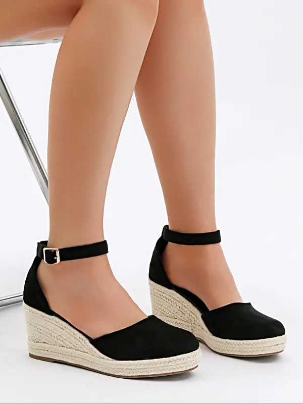 Women's Wedge Ankle Strap Sandals, Summer Outfits 2024 Boho Style Solid Color Wedge Platform Sandals for Beach Vacation, Wedge Heel Woven Shoes for Women & Girls 4