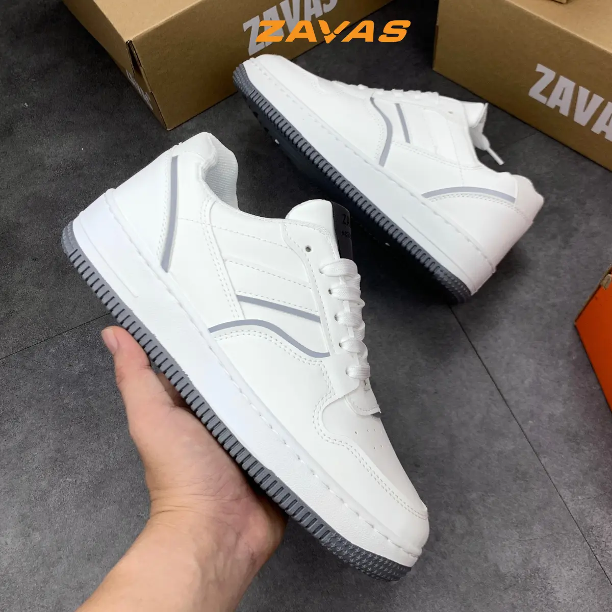 Giày thể thao nam sneaker màu trắng ZAVAS bằng da thời trang form giày gọn gàng dễ mặc đồ đi êm chân-Z69 Shoes Đế Bằng