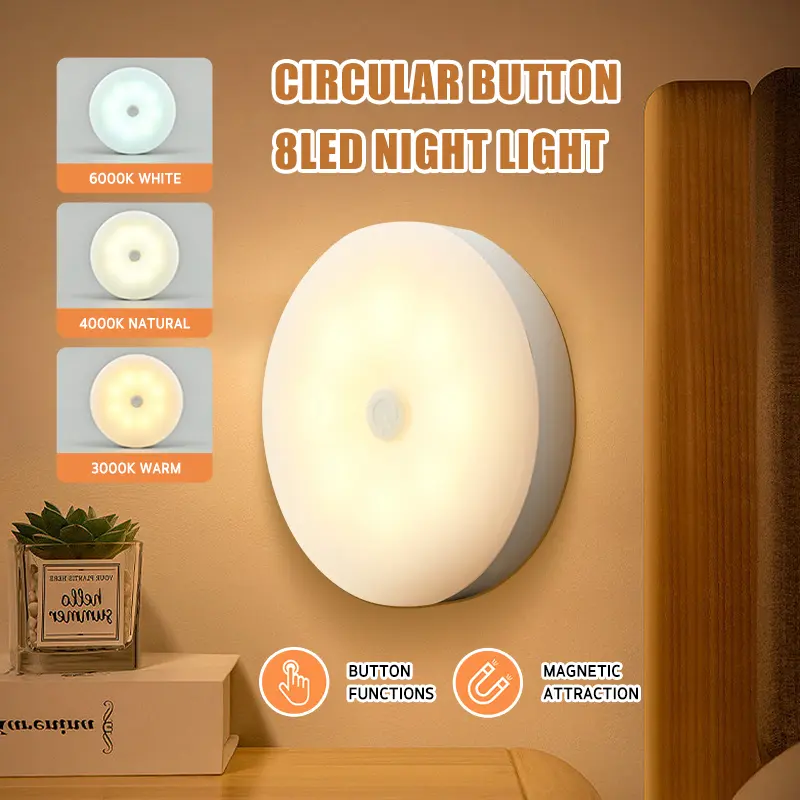 【Ship Now】Tricolor Stick Tap Push Lamp Night Light USB Rechargeable Stick-on Push Light Wireless Cabinet Counter LED+[Free Gift:  Plug In USB Lights  ]