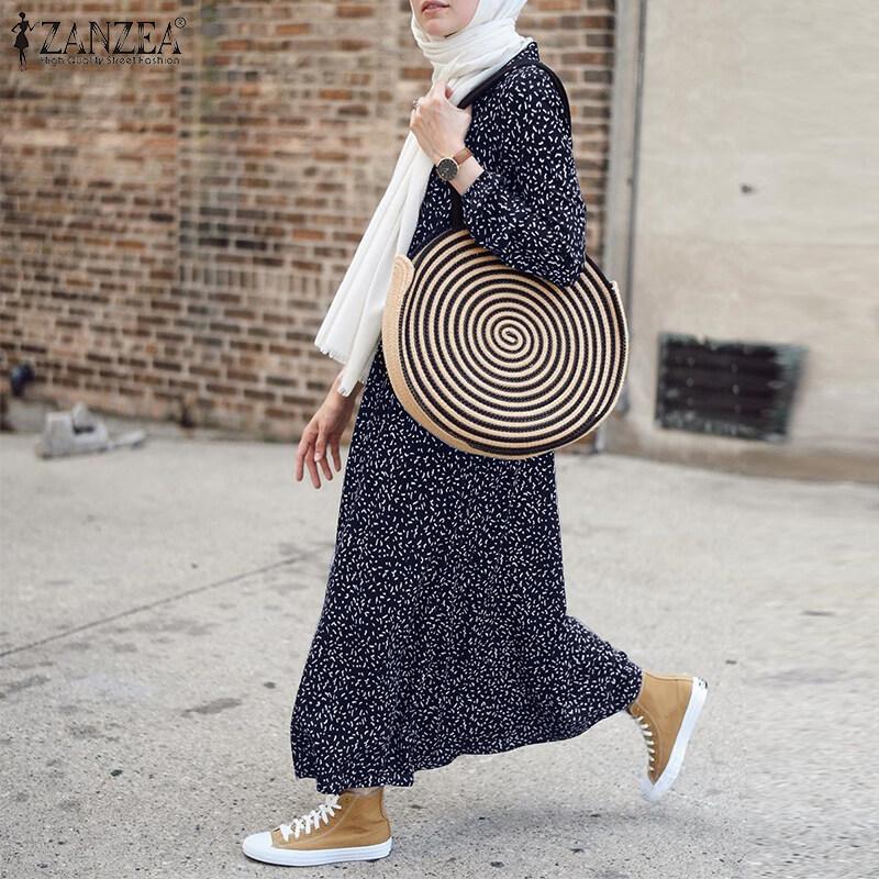 SS24 Women Muslim Long Sleeve Abaya Kaftan Polka Dots Casual Loose Shirt Dress 2023. 1