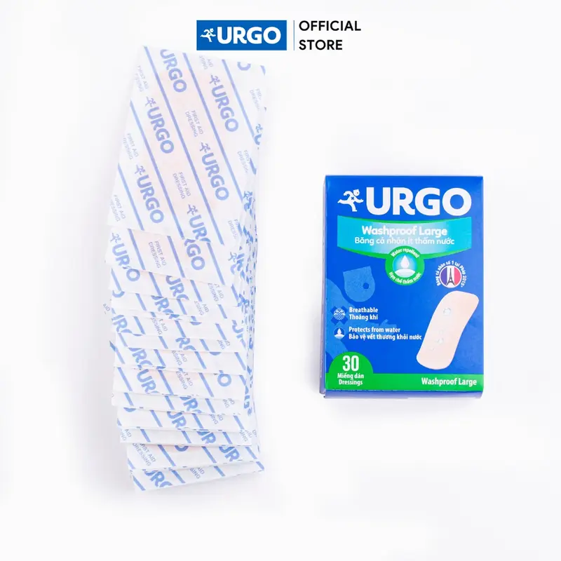 Băng Cá Nhân Ít Thấm Nước Bản Lớn Urgo Washproof Large 3.8cm x 7.2cm (Hộp 30 miếng) 5