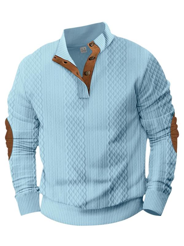 Men's Regular Fit Patched Button Front Cardigan, Casual Long Sleeve Stand Collar Knitwear for Spring & Fall, Fashion Men's Knit Clothing for Daily Wear 2
