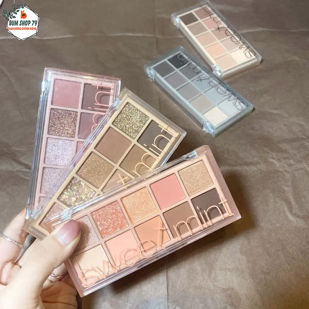 Bảng phấn mắt nhũ kim tuyến Sweet Mint 10 ô nhỏ gọn tiện dụng, Phấn mắt 10 ô Sweet Mint lên tone màu cực đẹp siêu xinh