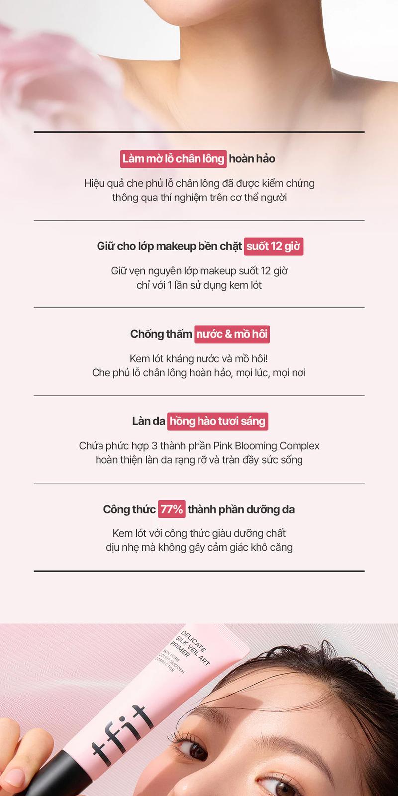 Product Introduction of Kem Lót TFIT Delicate Silk Veil Art Primer kiềm dầu, hỗ trợ hiệu chỉnh màu da mà không gây bí da 30ml 3