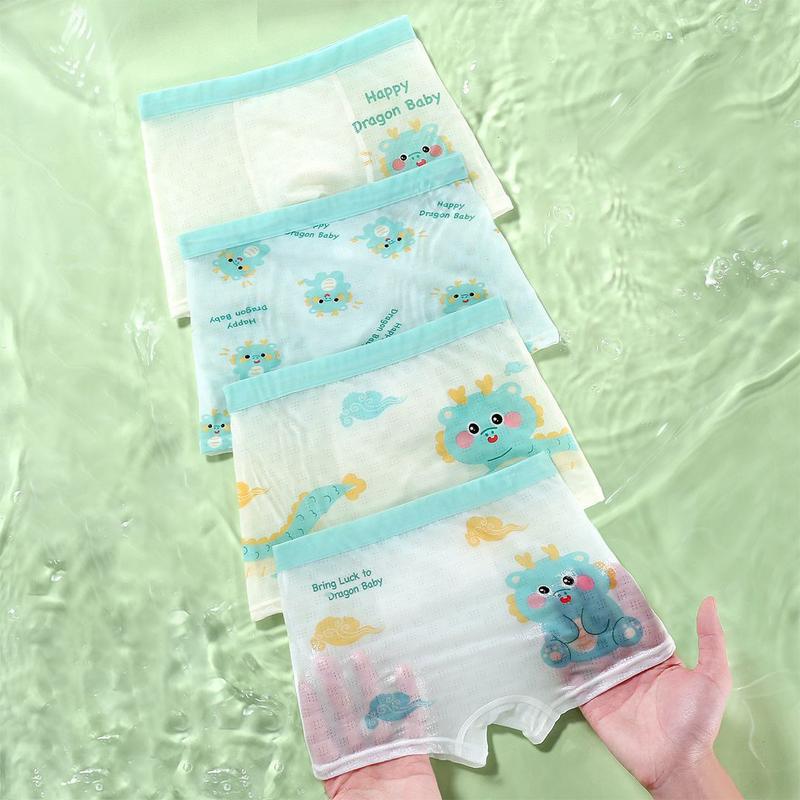 Quần Lót Lụa Dễ Thương, Dành Cho Bé Trai, 4 Cái Mỗi 1 Lô, Quần Đùi Hoạt Hình, Thích Hợp Cho Bé Trai Và Trẻ Em, Đồ Lót Mỏng Mùa Hè, Đồ Lót In Hình Khủng Long 7