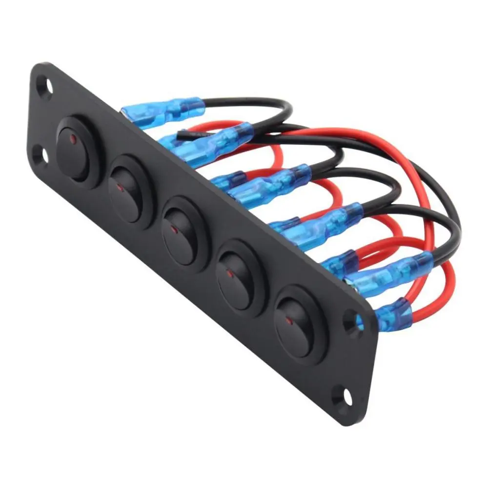 12V Toggle Switch Panel Durable Pre Wired Multipurpose On Off with Indicator Light 5 Gang for Yacht Bus Truck Vehicles Marine