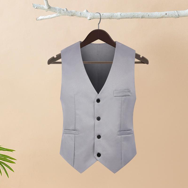Bộ Đồ Đơn Giản Màu Trơn Cho Nam, Áo Vest Ôm Sát, Cổ Chữ V, Không Tay, Ngực Đơn, Giải Trí, Tiệc Tùng, Quán Bar, Váy Dự Tiệc, Áo Ghi Lê, Quần Áo Bảo Hộ Lao Động 2