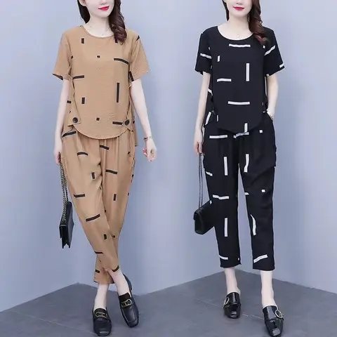 Bộ Đồ Thời Trang Thường Ngày Cho Nữ, Thích Hợp Cho Các Bà Mẹ Trung Niên, Trang Phục Mùa Hè, Phong Cách, Hàng Mới Về, Ngoại Cỡ, ngắn Tay, Bộ Hai Mảnh, Năm 2025