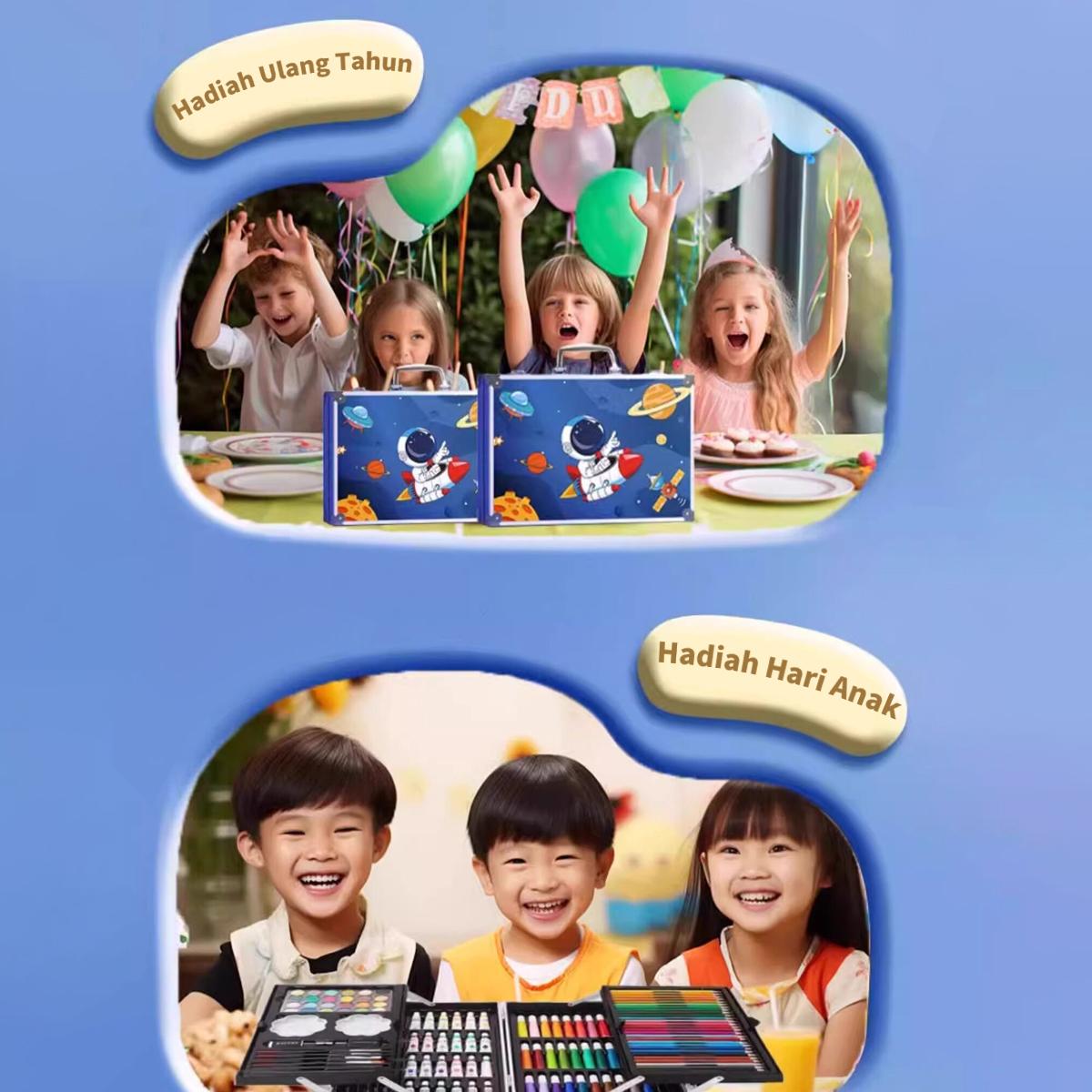 [DOTDING]Set Cat Air Deluxe 144PCS Alat Menggambar Portabel Dengan Tas Pembawa Cat Air Crayon Minyak Pensil Warna Untuk Hadiah Anak Perlengkapan Seni & Alat Tulis Sekolah