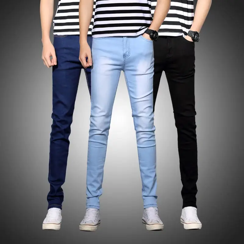 Men's Casual Jeans Stretch Slim fitting pants 3 colors Denim
