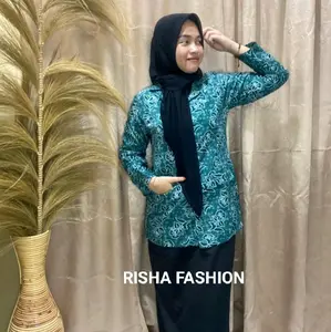 Seragam batik pkk terbaru warna hijau toska putik 5 Bunga