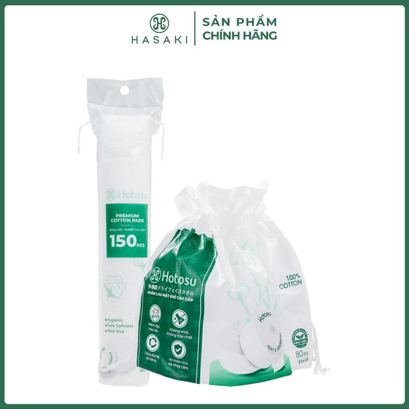 Combo Hotosu Khăn Lau Mặt Khô 80 Miếng + Bông Tẩy Trang 150 Miếng | HASAKI BEAUTY