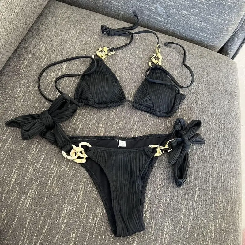 Bikini đi biển 2món áo sẵn mút + quần buộc bản xích buộc điều chỉnh siêu xinh Nữ 5