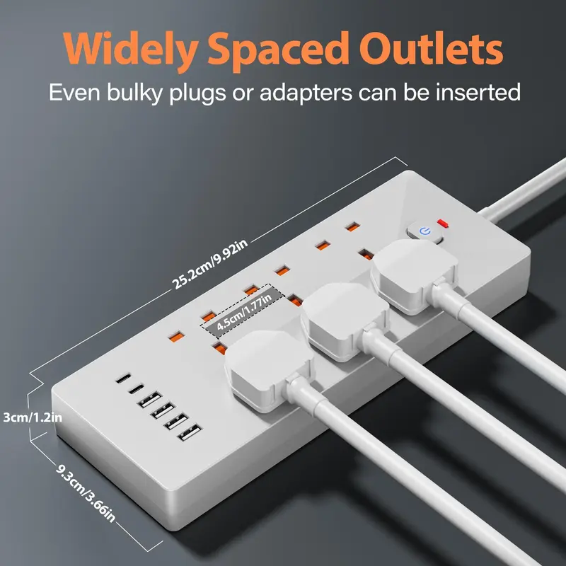 Power Strip Outlets, 6-AC Socket Switch Extender Surge Protector, Power Strip with 4 USB Charging Ports, Power Strip Outlets for Home, Office, Best Gifts for Men, Modern, Plug, Black 5