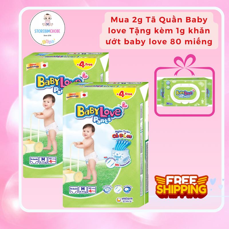 (Có Tặng Quà) Combo 2g Bỉm tã quần BABY LOVE M48/L48/XL48/XXL48 Cho Bé