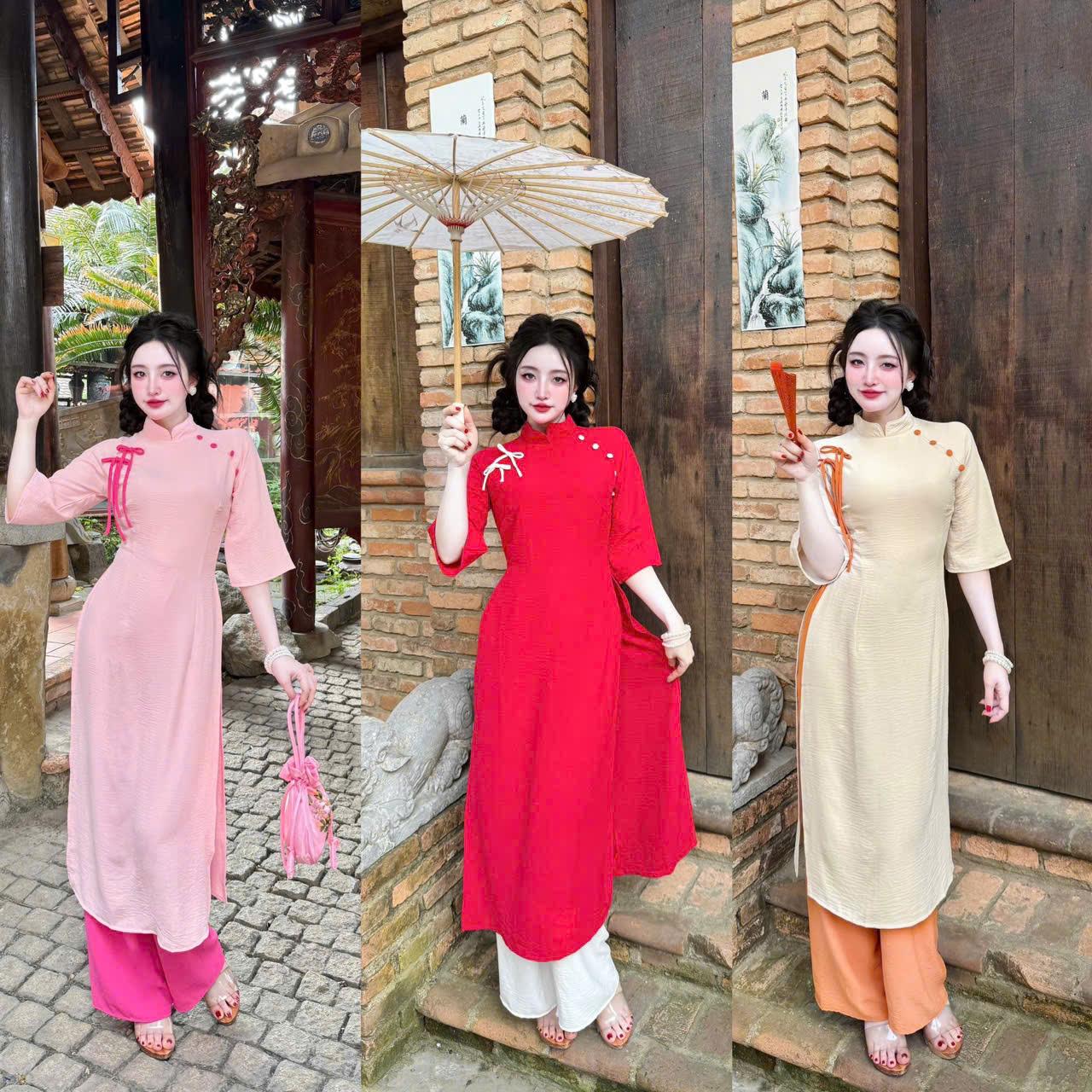 Áo Dài Cách Tân Vải Lụa Đũi 40-95Kg Nữ Women Dress Voan - A.1456