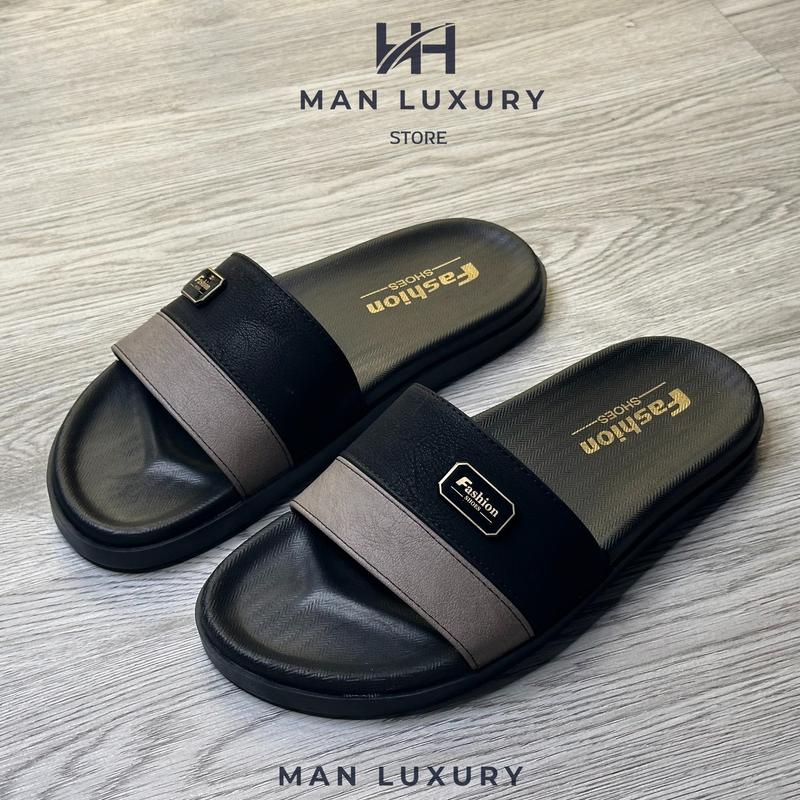   Khâu Đế  Dép Nam Da sít nhăn Đen vá Nâu Cafe cao cấp mác Fashion Đế Kép 2 lớp Cao Hàng Đẹp Slipper Dép Lê Quai Ngang Đế Bằng Quai Ngang Đế Bằng dép  nam đẹp 