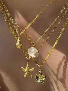 Set de 4 piezas de Collar de varias capas con colgantes de flor y estrella de mar, Joyería bohemia a la moda para mujeres, Regalo perfecto para uso diario y vacaciones