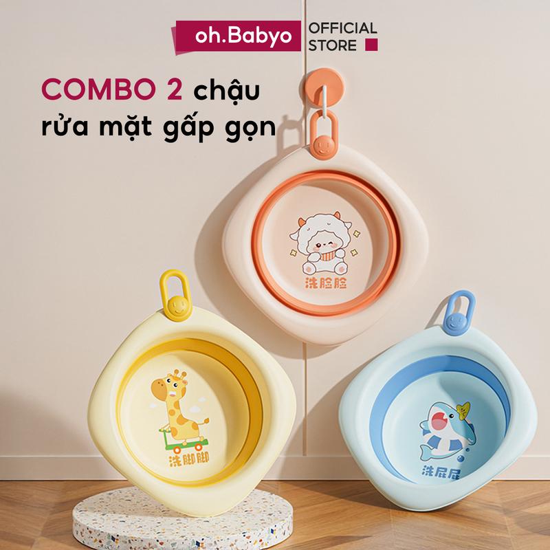COMBO 2 Chậu Rửa Mặt Gấp Gọn Cho Bé ohBabyo Thau Gập Gọn Tắm Rửa Cho Trẻ Sơ Sinh An Toàn Nhỏ Gọn Dễ Thương Voi
