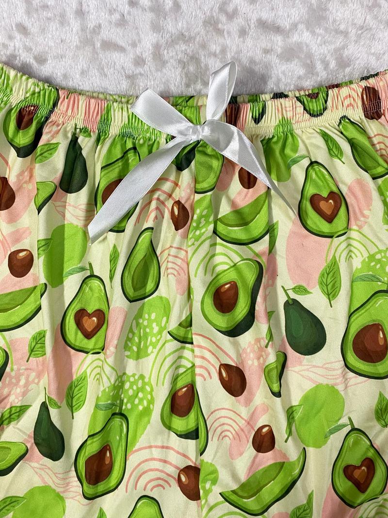 Product Introduction of Women's Avocado Print Cami Top & Shorts Pajama Two-piece Set, Casual Comfortable Loungewear Set for Women, Ladies Sleepwear for All Seasons 8