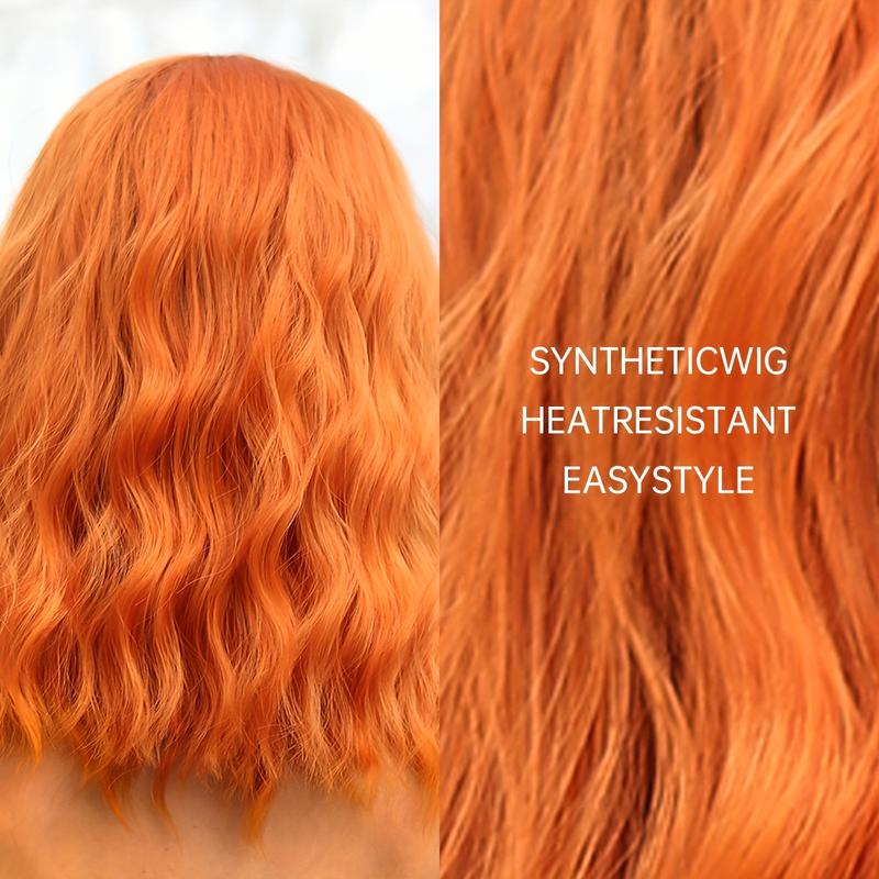 14 Inches Long Curly Orange Wigs with Bangs Synthetic Wigs Women'S Wigs for Daily or Cosplay Use 7