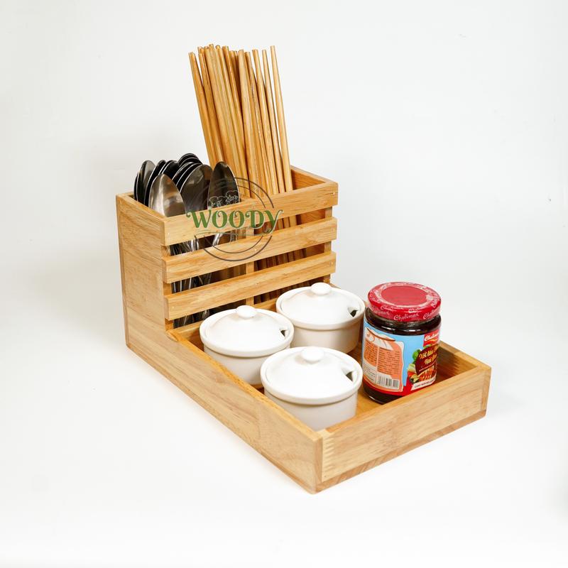  Khay Đựng Đũa Thìa Gia Vị Đa Năng Bằng Gỗ Màu Vàng Tre Sang Trọng- Đồ Gỗ WOODY 