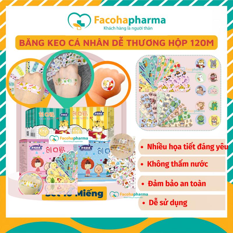 Hộp 120 miếng băng keo cá nhân dễ thương hoạ tiết hoạt hình thoáng khí tiện dụng siêu dính chống thấm nước CN025