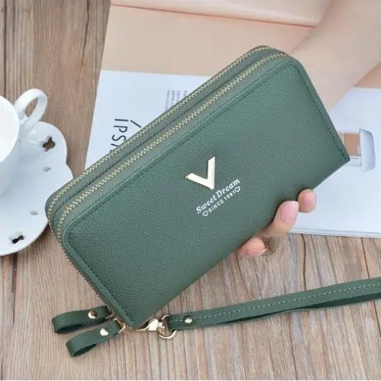 Ví Nữ Dài cầm tay, Bóp Cầm Tay Nữ Hai Khoá Kéo Có Nhiều Ngăn, da PU cao cấp (ví V) Women Clutch 2