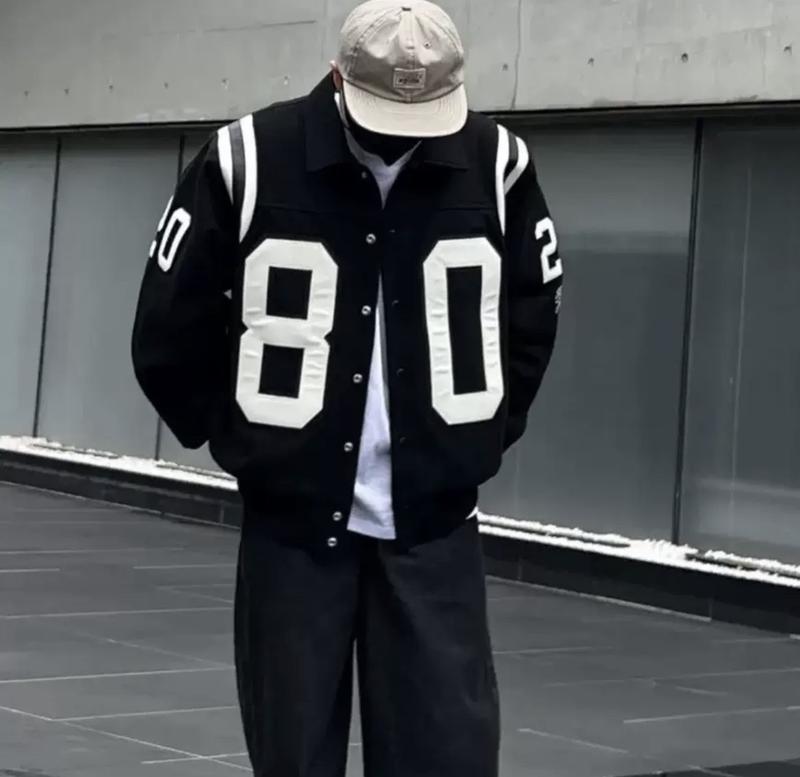 Áo khoác varsity vải dạ st0ssy 23Fw áo bomber 80 thêu phối da KUN SHOP UNISEX
