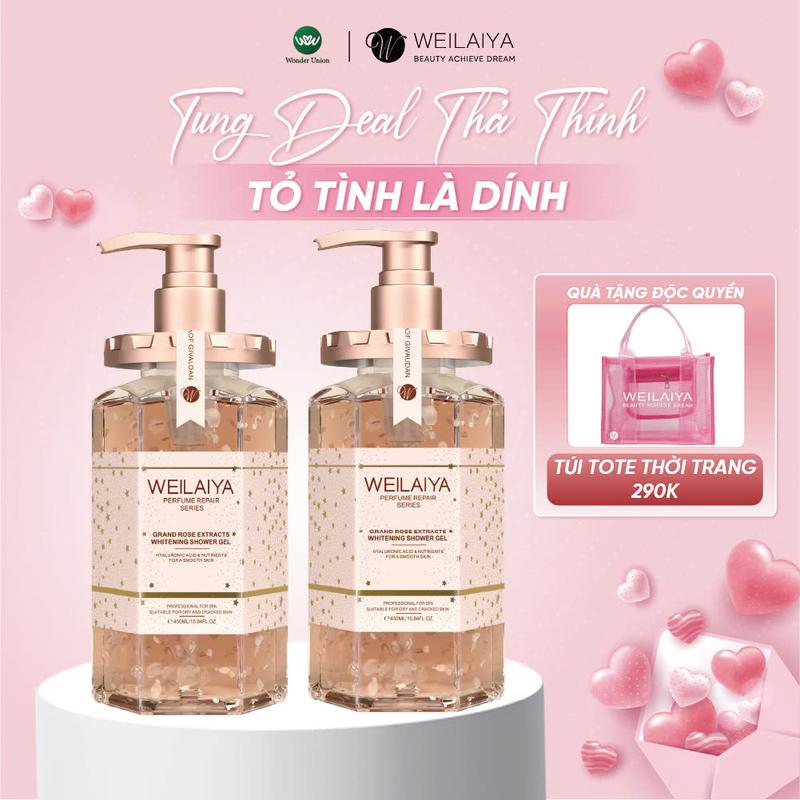 (Mua 2 tặng 5) Combo 2 chai Sữa tắm cánh hoa hồng Damask Weilaiya tặng quà shock Livestream Dưỡng Body Dưỡng Da Body