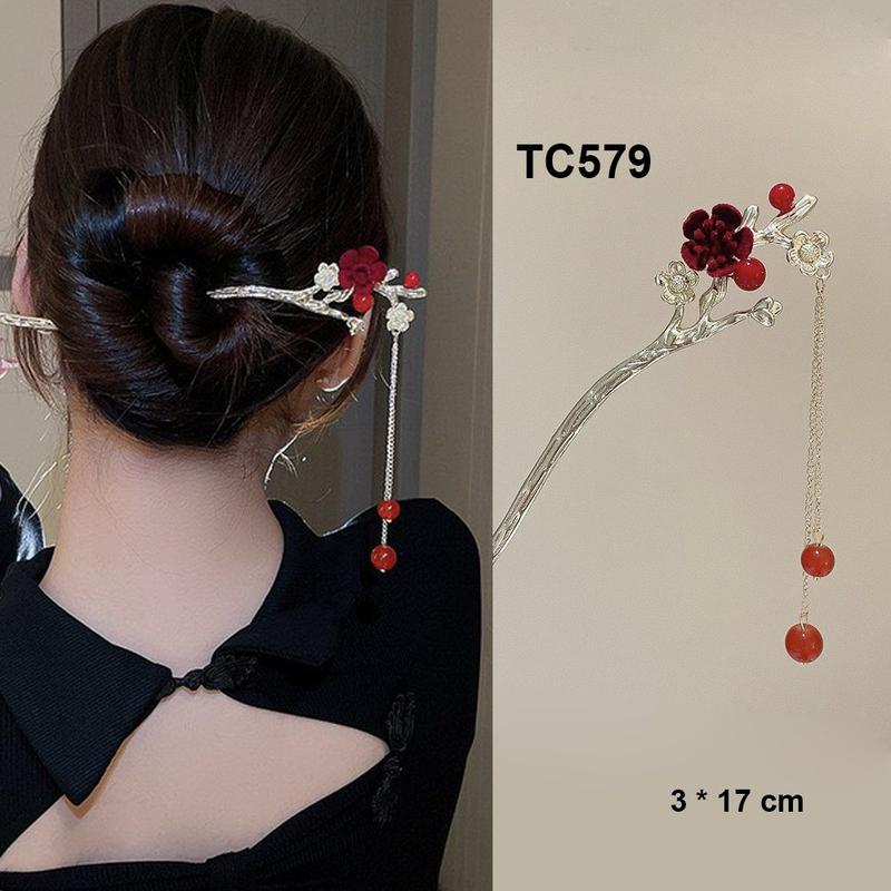  GOTI – Trâm Cài Tóc Mua Làm Quà Cho Nữ 20 10 8 3 – Trâm Cài Tóc Búi Hình Hoa Đỏ Xinh Xắn Phong Cách Hán Phục TC579 