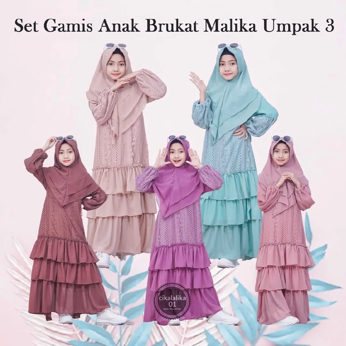 Cikalalika01-SET GAMIS ANAK BRUKAT MALIKA UMPAK3 Ceruty Mewah Syari Ceruty Mewah Muslim Lebaran Baju Dress Kerudung Pesta