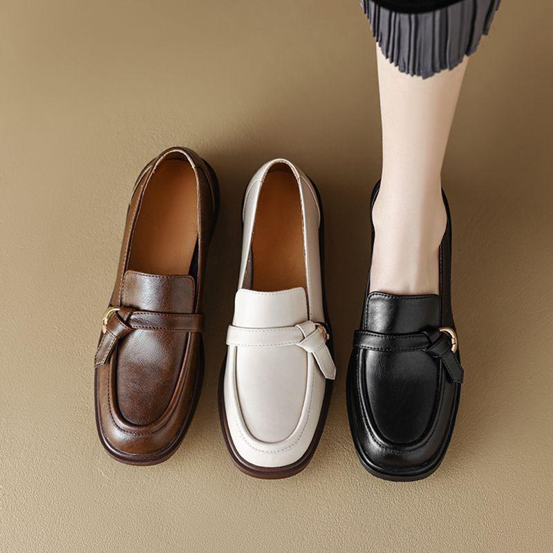 Giày Da, Đế Mềm, Phong Cách Anh Quốc, Giày Lười, Giày Cao Gót Mũi Tròn dễ phối đồ Giày Doug Nữ, Da Mềm, Hàng Mới Về 2023 4