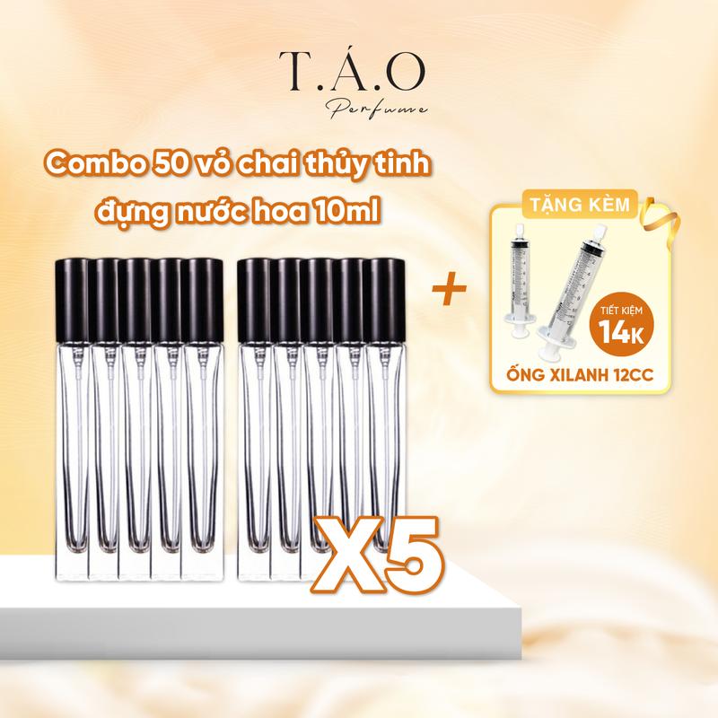 [Tặng ống xilanh] Combo 50 vỏ chai thủy tinh dày dặn 10ml dùng để đựng nước hoa chiết, tinh dầu, serum.