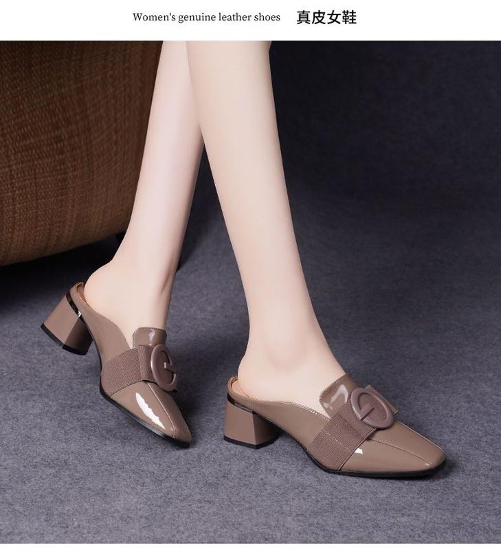 Product Introduction of Hộp Ngón Chân Mùa Hè, Da Thật, Gót Trung Bình Dép Lười Nữ, Hỗ Trợ Nửa, Giày Nữ, Dép Cao Gót, Da Bóng, Hàng Mới Về 2024, Thích Hợp Cho Ngoài Trời 2