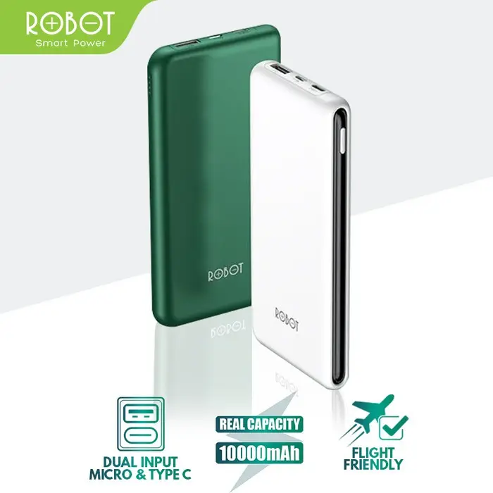 Power Bank Powerbank ROBOT 10000mAh RT180 Dual Input Port Type C & Micro USB ORIGINAL - GARANSI RESM 1